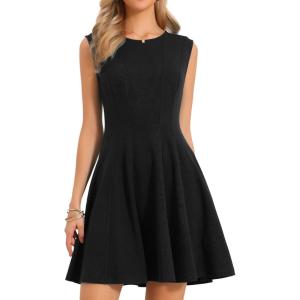 imageAllegra K Business Casual Dresses for Women Crew Neck Sleeveless A Line Swing Ribbed Knit Short DressBlack