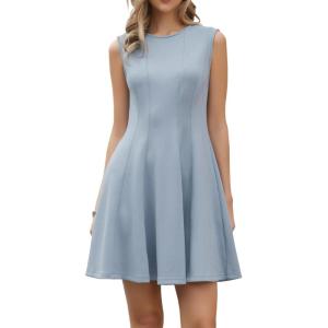 imageAllegra K Business Casual Dresses for Women Crew Neck Sleeveless A Line Swing Ribbed Knit Short DressGrey Blue