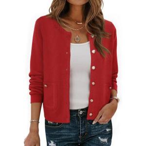 imageAllegra K Cardigan Sweaters for Women Collarless Button Up Dressy Chunky Knit CardigansRed