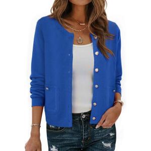imageAllegra K Cardigan Sweaters for Women Collarless Button Up Dressy Chunky Knit CardigansRoyal Blue