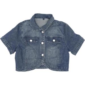 imageAllegra K Casual Denim Jacket for Womens Turndown Collar Short Sleeves Crop Jean JacketsBlue Gray