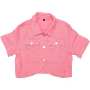 imageAllegra K Casual Denim Jacket for Womens Turndown Collar Short Sleeves Crop Jean JacketsBlush Pink