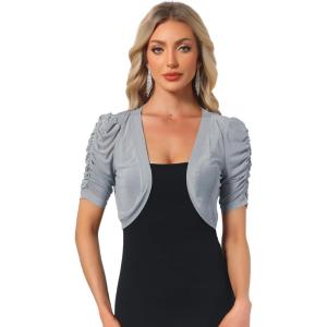 imageAllegra K Casual Short Sleeve Mesh Sheer Shrug for Women Open Front Cropped Cardigan BoleroLight Grey