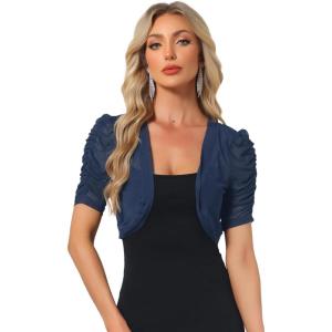 imageAllegra K Casual Short Sleeve Mesh Sheer Shrug for Women Open Front Cropped Cardigan BoleroNavy Blue