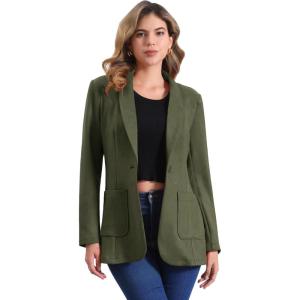 imageAllegra K Faux Suede Blazer for Womens Lapel Collar One Button Dressy Suit JacketArmy Green