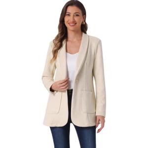 imageAllegra K Faux Suede Blazer for Womens Lapel Collar One Button Dressy Suit JacketBeige