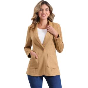 imageAllegra K Faux Suede Blazer for Womens Lapel Collar One Button Dressy Suit JacketKhaki
