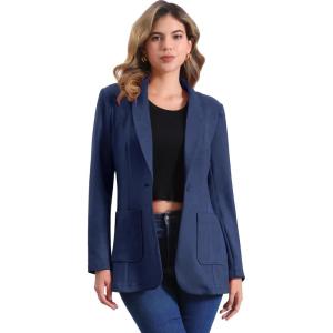 imageAllegra K Faux Suede Blazer for Womens Lapel Collar One Button Dressy Suit JacketNavy Blue