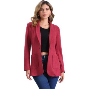 imageAllegra K Faux Suede Blazer for Womens Lapel Collar One Button Dressy Suit JacketRed