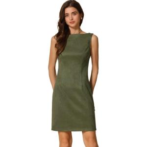 imageAllegra K Faux Suede Dress for Womens Boat Neck Sleeveless Sheath DressesArmy Green