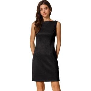 imageAllegra K Faux Suede Dress for Womens Boat Neck Sleeveless Sheath DressesBlack