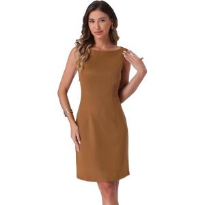 imageAllegra K Faux Suede Dress for Womens Boat Neck Sleeveless Sheath DressesBrown