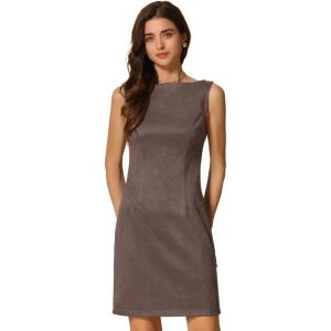 imageAllegra K Faux Suede Dress for Womens Boat Neck Sleeveless Sheath DressesCoffee Brown
