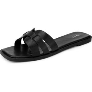 imageAllegra K Flat Sandals for Women Square Toe Slip on Open Toe Slides Sandals DressyBlack