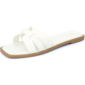 imageAllegra K Flat Sandals for Women Square Toe Slip on Open Toe Slides Sandals DressyWhite