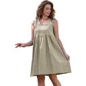 imageAllegra K Linen Sleeveless Dress for Womens Summer Casual V Neck Button Front Flowy A Line Short DressesBeige