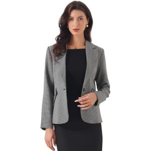 imageAllegra K Plaid Business Blazer for Womens Houndstooth Lapel Collar One Button Work Office Suit JacketNavy Blue