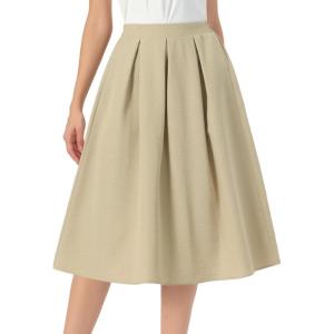 imageAllegra K Pleated Skirts for Women High Waisted Vintage ALine Business Casual Midi SkirtsKhaki