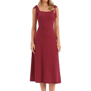 imageAllegra K Polka Dots Dress for Women Tie Shoulder Sleeveless ALine Valentines Day Midi DressesDark Red