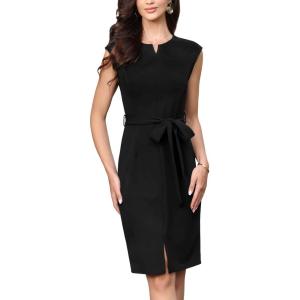 imageAllegra K Sheath Dress for Womens Sleeveless Business Belted Notched V Neck Professional Office Pencil DressesBlack