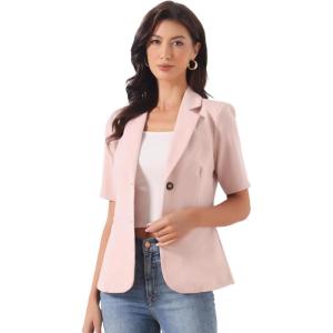 imageAllegra K Short Sleeve Blazer for Womens Work Office Notched Lapel Button Down Suit JacketsPink