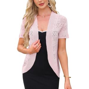 imageAllegra K Short Sleeve Cardigans for Women Summer Crochet Open Front Knit Cardigan ShrugsLight Pink