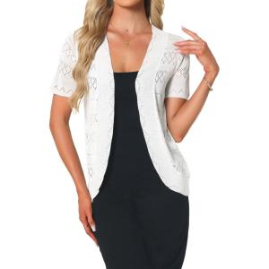 imageAllegra K Short Sleeve Cardigans for Women Summer Crochet Open Front Knit Cardigan ShrugsWhite