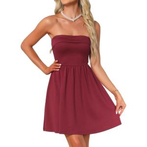 imageAllegra K Strapless Party Dress for Women Sleeveless Solid Flare Mini Tube Top DressesDark Red