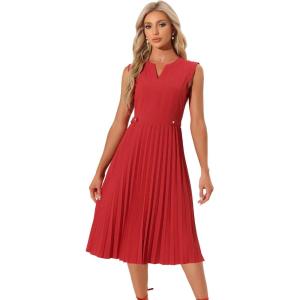 imageAllegra K Summer Dress for Women 2026 Elegant Sleeveless V Neck ALine Pleated Flowy Midi DressRed