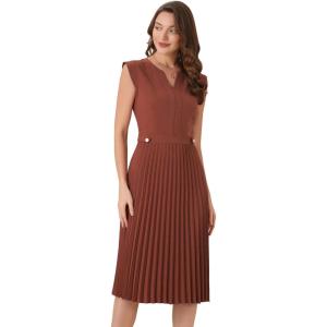 imageAllegra K Summer Dress for Women 2026 Elegant Sleeveless V Neck ALine Pleated Flowy Midi DressRust Red