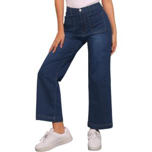imageAllegra K Wide Leg Jeans for Womens High Waisted Stretchy Straight Leg Jeans Buttoned Loose Denim PantsBlack Blue