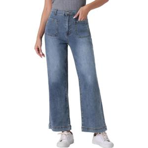 imageAllegra K Wide Leg Jeans for Womens High Waisted Stretchy Straight Leg Jeans Buttoned Loose Denim PantsGray Blue