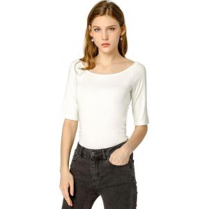 imageAllegra K Womens Half Sleeves Boat Neck Fitted Elbow Length Top Soft TShirtBeige
