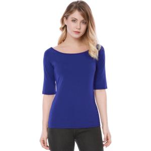 imageAllegra K Womens Half Sleeves Boat Neck Fitted Elbow Length Top Soft TShirtBlue