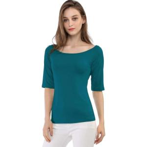 imageAllegra K Womens Half Sleeves Boat Neck Fitted Elbow Length Top Soft TShirtBlue Green