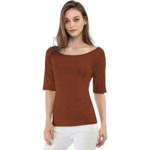 imageAllegra K Womens Half Sleeves Boat Neck Fitted Elbow Length Top Soft TShirtBrown