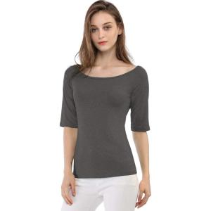 imageAllegra K Womens Half Sleeves Boat Neck Fitted Elbow Length Top Soft TShirtDark Gray