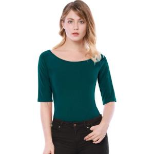 imageAllegra K Womens Half Sleeves Boat Neck Fitted Elbow Length Top Soft TShirtDark Green