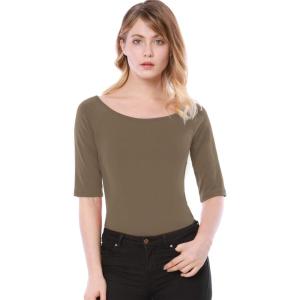 imageAllegra K Womens Half Sleeves Boat Neck Fitted Elbow Length Top Soft TShirtDark Khaki
