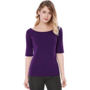 imageAllegra K Womens Half Sleeves Boat Neck Fitted Elbow Length Top Soft TShirtDark Purple