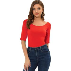 imageAllegra K Womens Half Sleeves Boat Neck Fitted Elbow Length Top Soft TShirtDeep Red