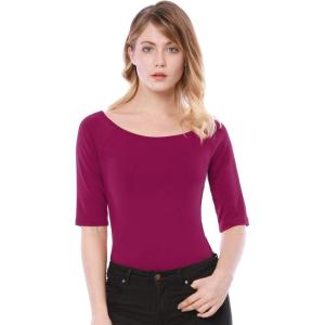 imageAllegra K Womens Half Sleeves Boat Neck Fitted Elbow Length Top Soft TShirtFuchsia