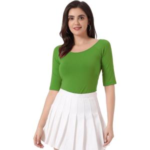 imageAllegra K Womens Half Sleeves Boat Neck Fitted Elbow Length Top Soft TShirtGrass Green