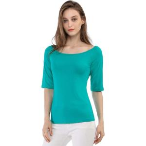 imageAllegra K Womens Half Sleeves Boat Neck Fitted Elbow Length Top Soft TShirtGreen