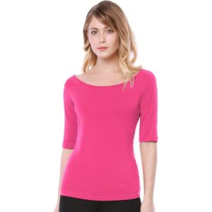 imageAllegra K Womens Half Sleeves Boat Neck Fitted Elbow Length Top Soft TShirtHot Pink