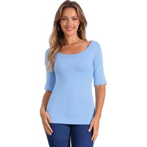 imageAllegra K Womens Half Sleeves Boat Neck Fitted Elbow Length Top Soft TShirtLight Blue