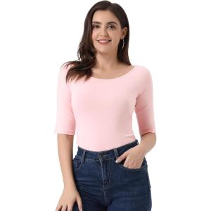 imageAllegra K Womens Half Sleeves Boat Neck Fitted Elbow Length Top Soft TShirtLight Pink