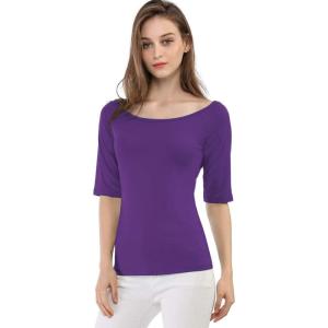 imageAllegra K Womens Half Sleeves Boat Neck Fitted Elbow Length Top Soft TShirtPurple