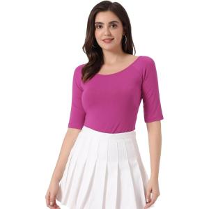 imageAllegra K Womens Half Sleeves Boat Neck Fitted Elbow Length Top Soft TShirtPurplish Red