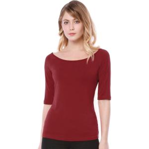 imageAllegra K Womens Half Sleeves Boat Neck Fitted Elbow Length Top Soft TShirtRed